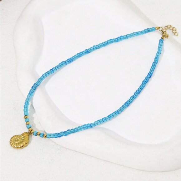 18K Gold over Sterling Silver Sun Pendant with Blue Bead Necklace - Picture 2 of 2